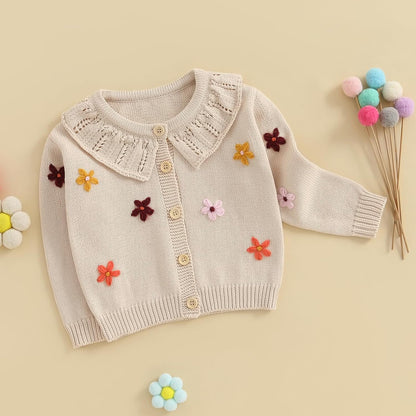 FOMOYUU Strickjacke für Kleinkinder und Neugeborene, Mädchen, langärmelig, Knopfleiste, Sweatshirt, Jacke, Herbst-Outfits