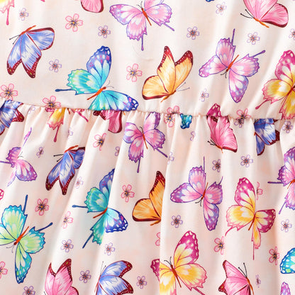 EULLA Kinder Mädchen Kleid Kurzarm Lässig A-Linie Regenbogenstreifen Erdbeere Marienkäfer Schmetterling Kleider Gr.92 98 104 110 116 122