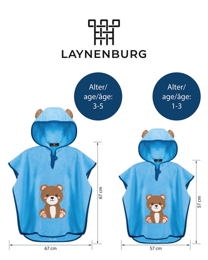 LAYNENBURG Premium Badeponcho Kinder mit Kapuze - 100% Baumwolle - OEKO TEX - Baby Jungen Mädchen Handtuch Poncho Frottee