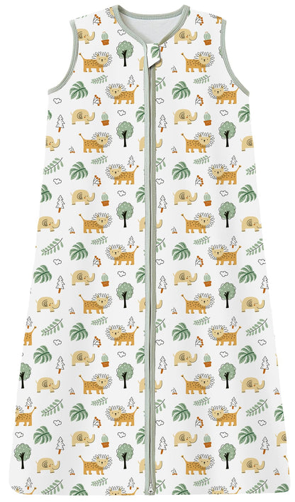 Chilsuessy Children's Sleeping Bag 1.5 Tog Pack of 2 Baby Sleeping Bag Made of 100% Cotton, Baby All-Year Sleeping Bag Pyjamas for Boys and Girls, 1.5 Tog/Elephant Lion + Green, 110 cm / Baby Height