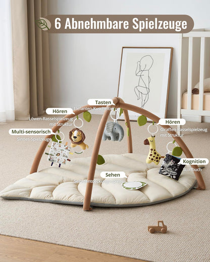 Blissful Diary Spielbogen Baby, Übergroßes Blattförmiges Spieldecke Baby Gym Activity Decke mit 6 Abnehmbare Spielzeuge, krabbeldecke Unverzichtbare Babygeschenke, Waldgrün