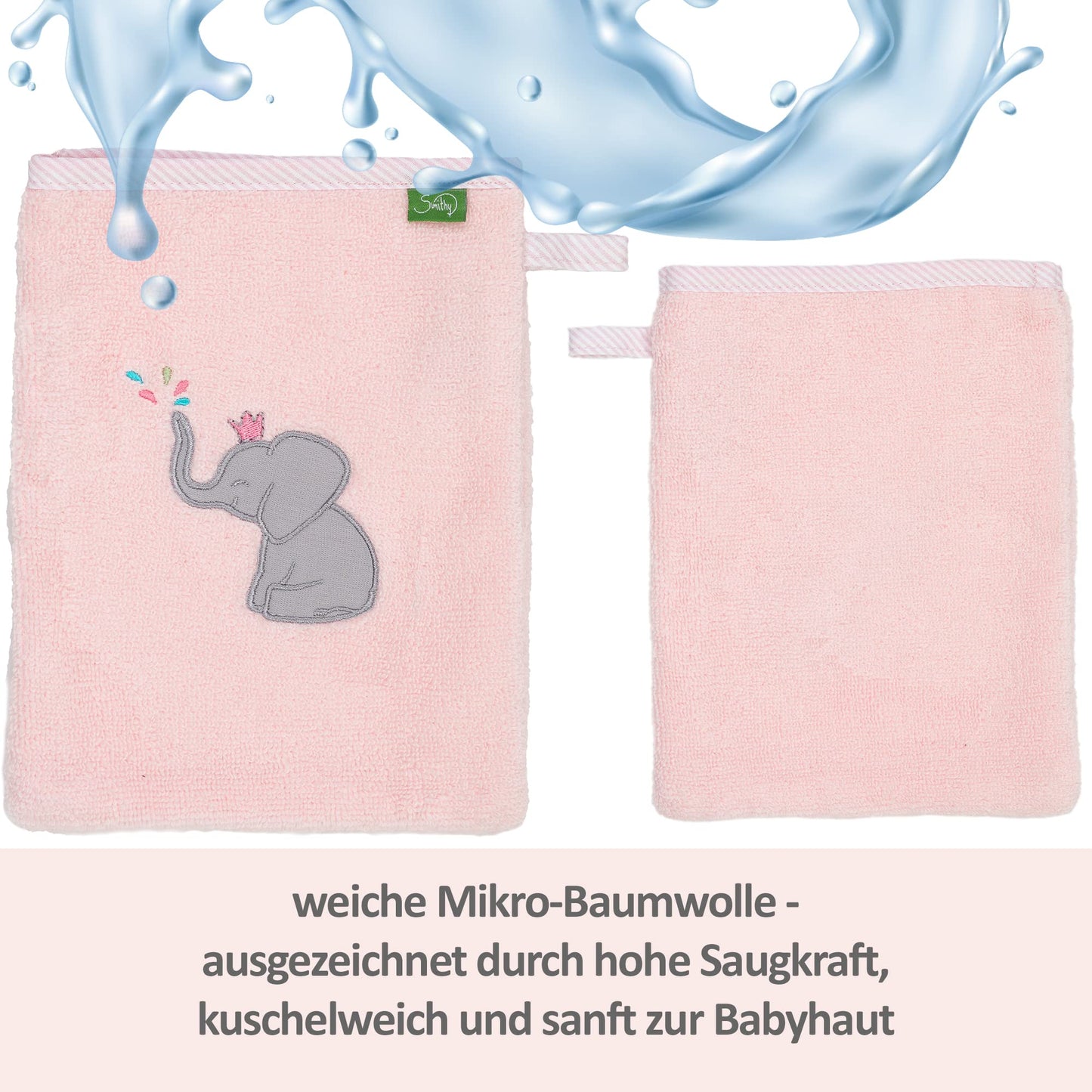 Smithy Baby Elephant Face Cloth, 100% Cotton Terry Towelling, Wash Mitt Children, Boys and Girls, Gift for Birth