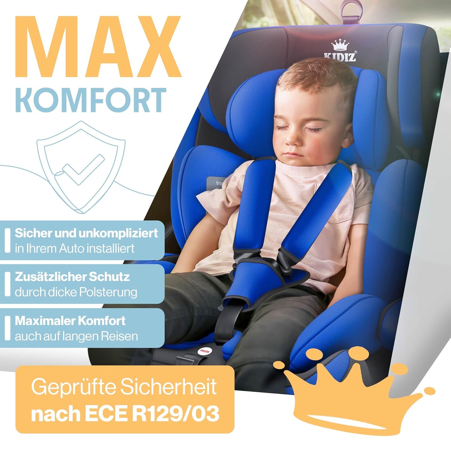 Autokindersitz mit Isofix i-Size R129 100-150cm bis 12 Jahre, Kinderautositz Gruppe 1/2/3, mitwachsender Kindersitz, 5-Punkt-Gurt & höhenverstellbare Kopfstütze, Sitzerhöhung Auto, Schwarz