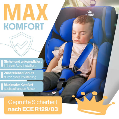 Autokindersitz mit Isofix i-Size R129 100-150cm bis 12 Jahre, Kinderautositz Gruppe 1/2/3, mitwachsender Kindersitz, 5-Punkt-Gurt & höhenverstellbare Kopfstütze, Sitzerhöhung Auto, Schwarz