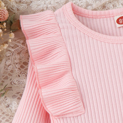 Baby Kinder Mädchen Kleidung Set Rüschen gerippt Langarm Top Fliege Checked Rock 2 Stück Frühling Herbst Kleinkind Outfits Set
