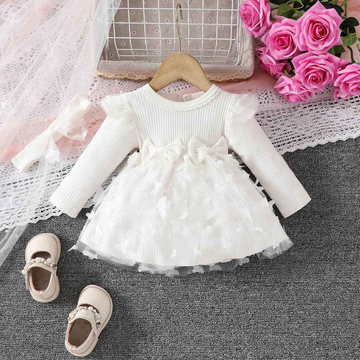 Baby Girl Dress Long Sleeve Newborn Baby Clothing Ruffle Tulle Dress Princess Tutu Skirt for 6 Months - 3 Years
