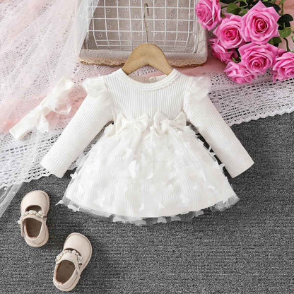 Baby Girl Dress Long Sleeve Newborn Baby Clothing Ruffle Tulle Dress Princess Tutu Skirt for 6 Months - 3 Years
