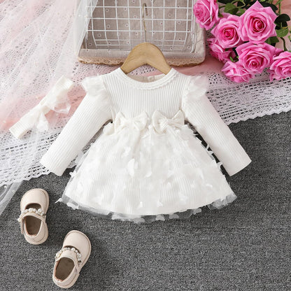 Baby Mädchen Kleid Langarm Neugeborene Baby Kleidung Rüschen Tüll Kleid Prinzessin Tutu Rock für 6 Monate - 3 Jahre