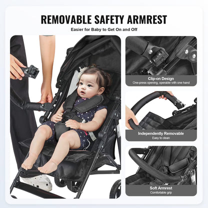 VEVOR Leichter Kinderwagen, kompakt, einfach zusammenklappbar, mit verstellbarer Rückenlehne, Rahmen aus Karbonstahl, großer Aufbewahrungskorb, Kinderwagen mit Schirm für Reisen und mehr, Schwarz/Pink - Meloni2