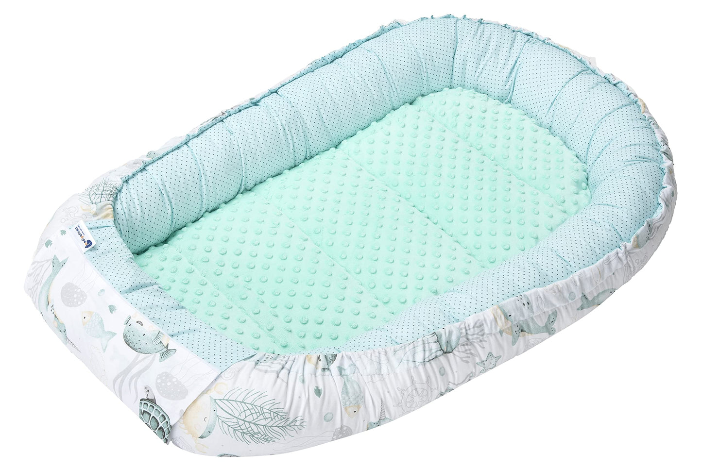 Medi Partners Babynestchen Babynest Set 100x60x15 Kuschelnest 5 teilig herausnehmbarer Einsatz Kokon Nestchen Babys Neugeborene 100% Baumwolle (REH mit Grauem Minky) - Meloni2