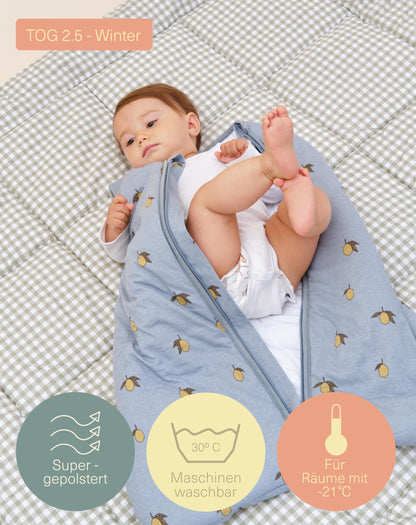 molis&co - Baby Sleeping Bag 2.5 TOG - All-Year Sleeping Bag - Baby Sleeping Bag Newborn - 100% Cotton (Oeko-Tex 100), Sleeveless Winter Sleeping Bag Padded - Premium Quality - Colima (70 cm)