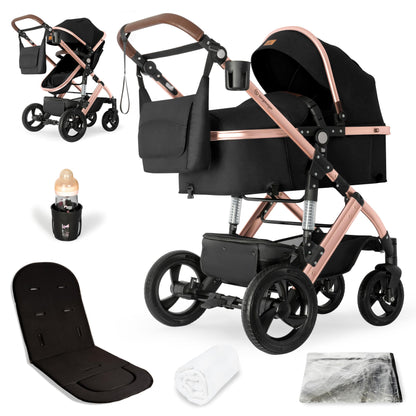 Bergsteiger Nizza 3 in 1 Kinderwagen, Kombikinderwagen Komplettset, Auto-Babyschale & Isofix Station, Babywanne & Buggy Sportsitz inklusive
