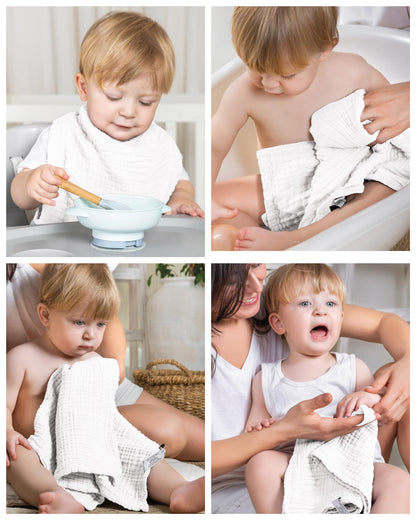 LAYNENBURG 10er-Set Premium Spucktücher Baby aus extra weichem Musselin - 100% Baumwolle - 30x50cm - Oeko Tex 100 - Musselin-tücher als Mulltücher, Mullwindeln oder Stoffwindeln (weiß)