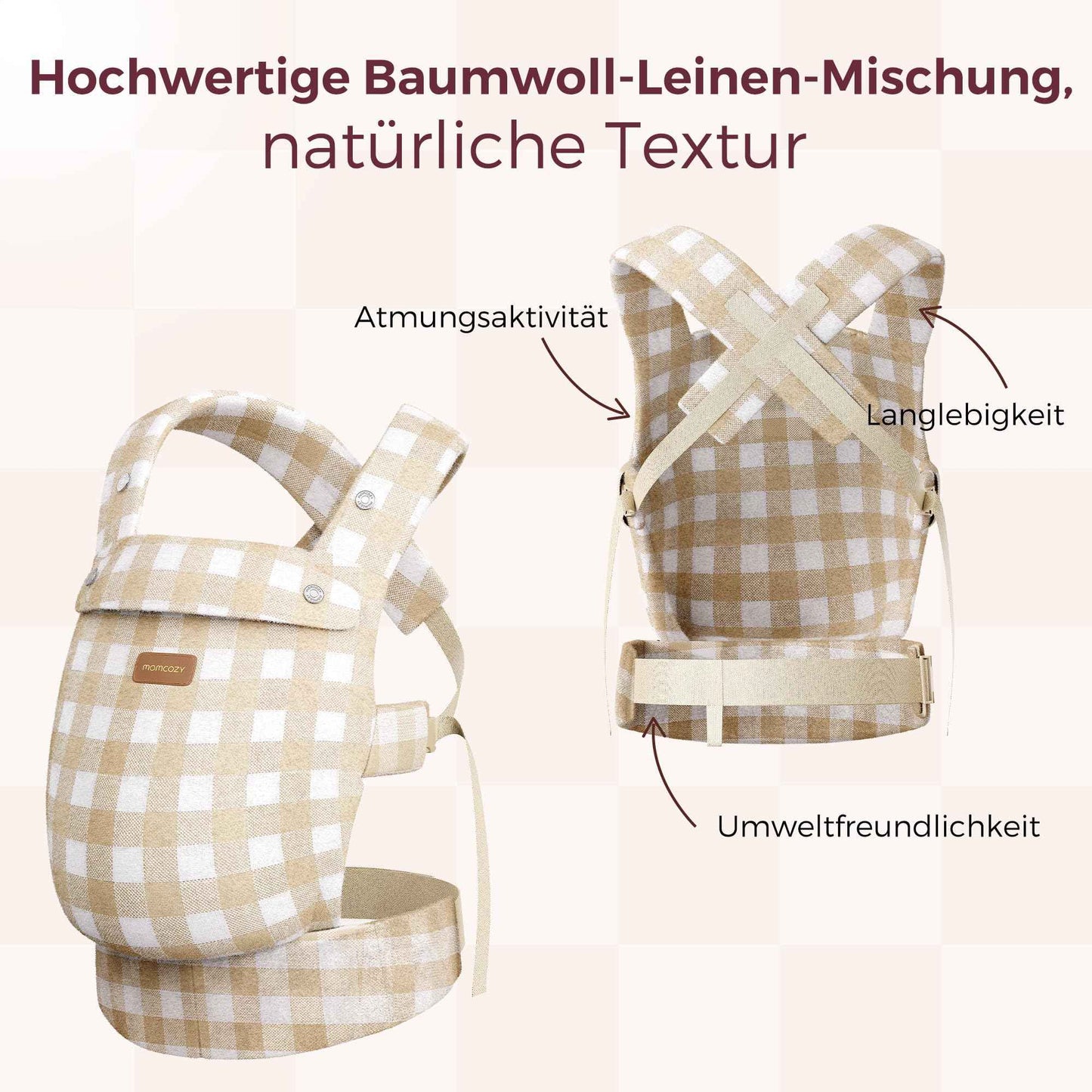 Momcozy Babytrage aus 100% Baumwolle – Baby Carrier für Kleinkind (3-24 Monate, 3,2-20 kg) · Ergonomische M-Position · X-Rücken · Taillengurt 64-127cm, Khaki