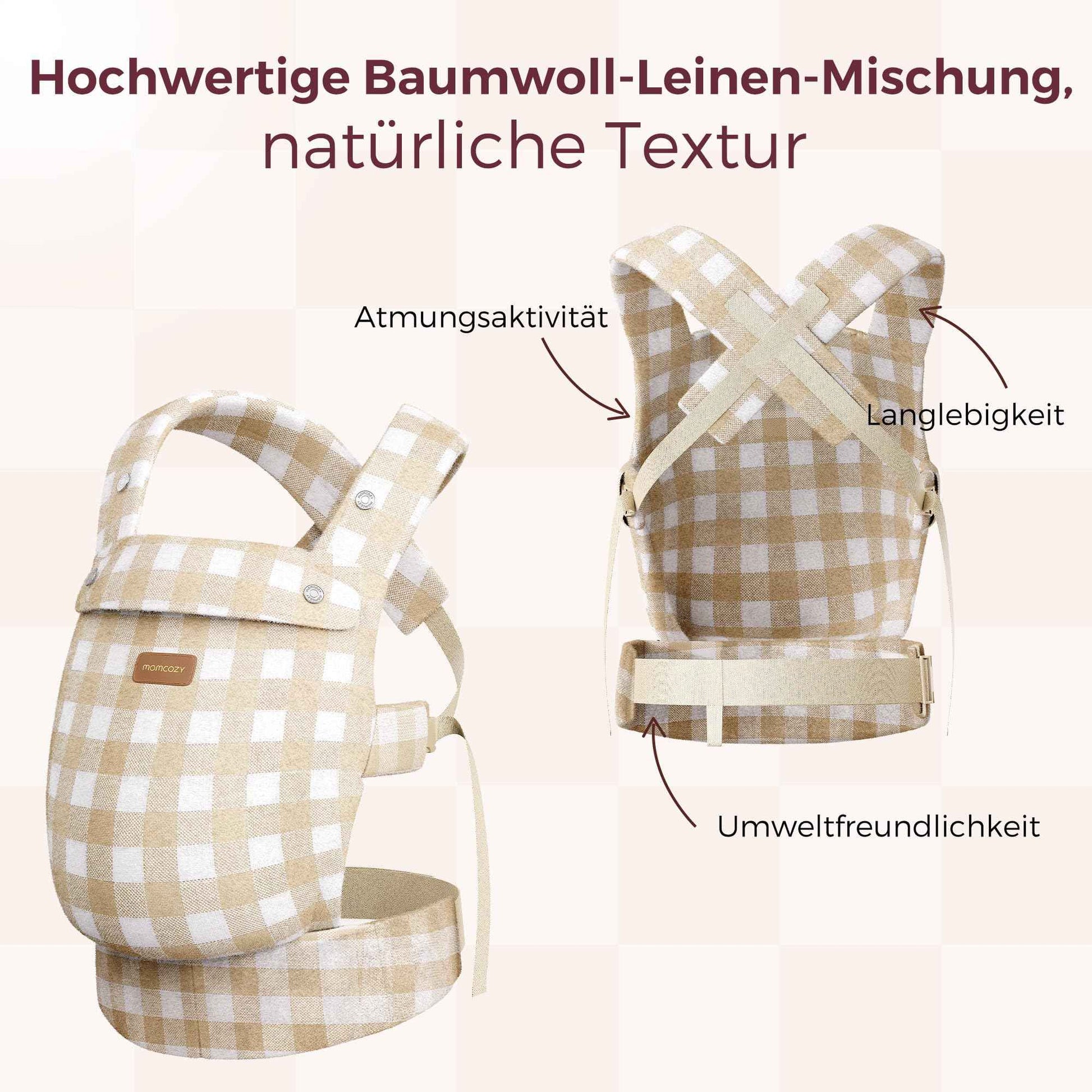 Momcozy Babytrage aus 100% Baumwolle – Baby Carrier für Kleinkind (3-24 Monate, 3,2-20 kg) · Ergonomische M-Position · X-Rücken · Taillengurt 64-127cm, Khaki