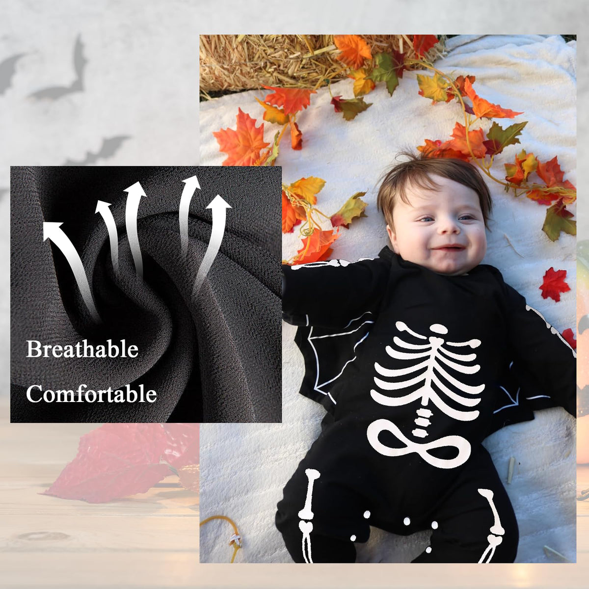 Halloween Kostüm Baby Fledermaus Skelett Strampler