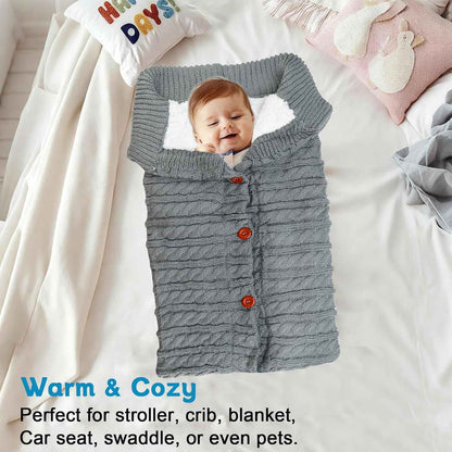 LPZMPZ Winterfußsack, Fußsack Kinderwagen, Universal Wintersack Buggy, Stricken Footmuff, Babyschlafsack Winter mit Fleece, Warmes Fußsäcke, Kinderwagendecke für Baby von 0-12 Monaten (Grau)