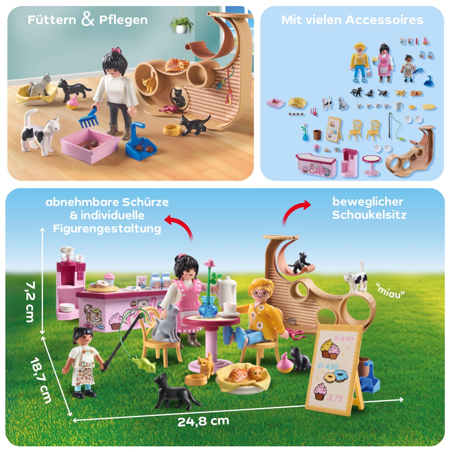 PLAYMOBIL Cat Café Cat Toy Child Animal Figure Set Toy for Children from 4 Years 71744