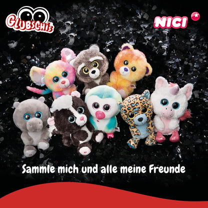 NICI Glubschis: Das Original – Waschbär Clooney 25 cm – Kuscheltier Augen – Flauschiges Plüschtier mit großen Glitzeraugen – Schmusetier für Kuscheltierliebhaber – 45569