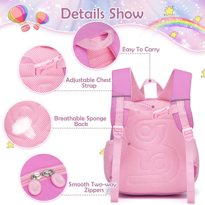 Kinderrucksack Mädchen Kleiner Rucksack Kinder mit Brustgurt, Rosa | Leicht Wasserdicht Vorschule Kleinkind, Schulrucksack Einhorn, Tagesrucksack, Kindergarten Schultasche für 1-5 Jahre