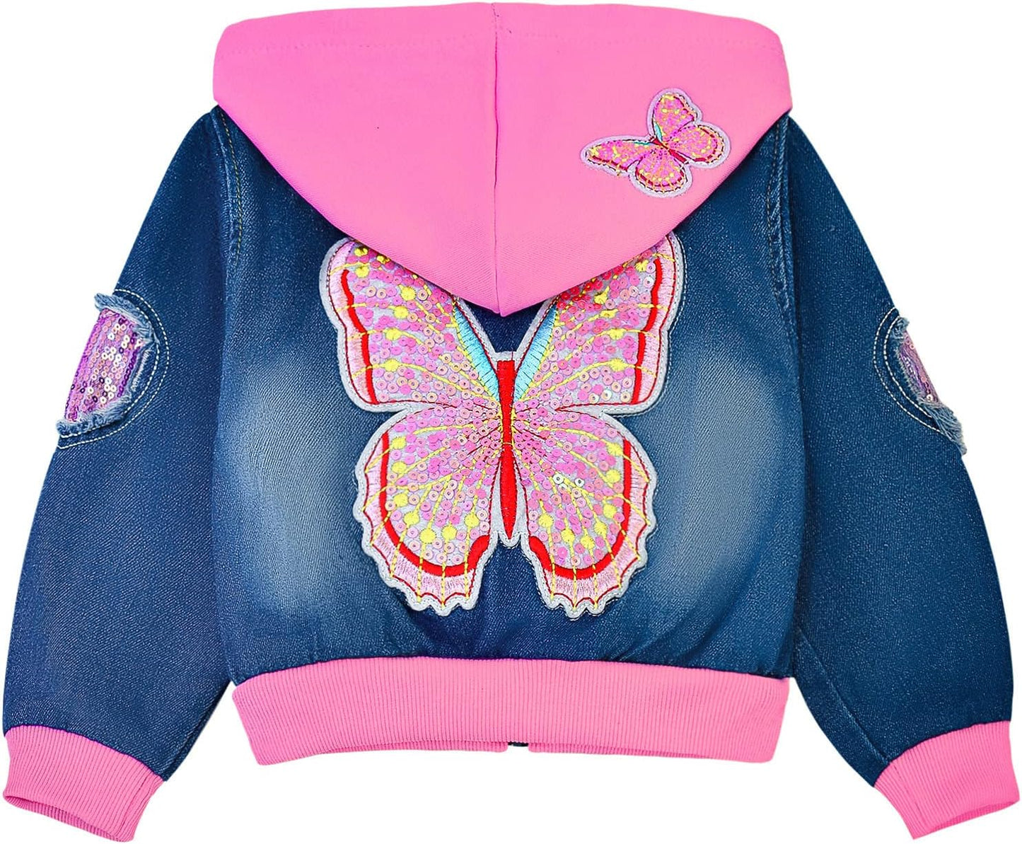 Peacolate 2-11 Jahre kleine Mädchen Stickerei Pailletten Schmetterling Mäntel Jeansjacke