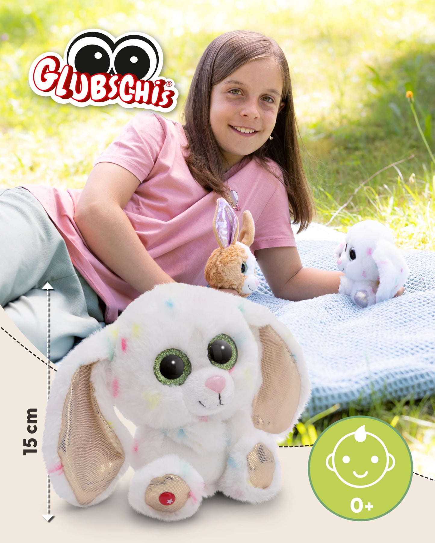 NICI GLUBSCHIS Kuscheltier Hase Spottitu 15cm bunt - Stofftier aus weichem Plüsch, niedliches Plüschtier zum Kuscheln und Spielen, für Kinder & Erwachsene, tolle Geschenkidee - 61453
