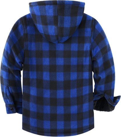 zitysport Shirt Jacket Boys Thick Hoodie Checked Jacket Children with Zip Warm Flannel Jacket Boys Sweat Jacket Outdoor Fleece Jacket Winter Jackets for Boys with Chest Pocket