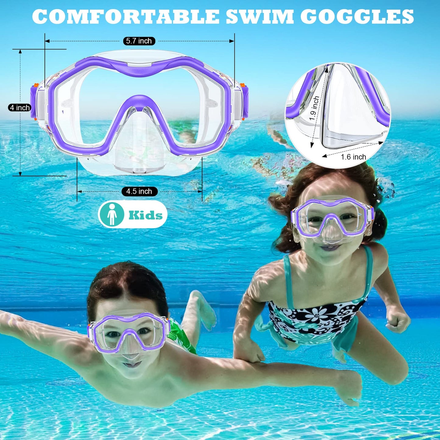 JEMULICE Taucherbrille Kinder, Schwimmbrille Kinder Schnorchelmaske für Jungen Mädchen, Tauchmaske mit Nasenabdeckung 180°Panorama HD Anti Nebel Anti-Leck Schwimmmaske für Kinder 4-16 Jahre