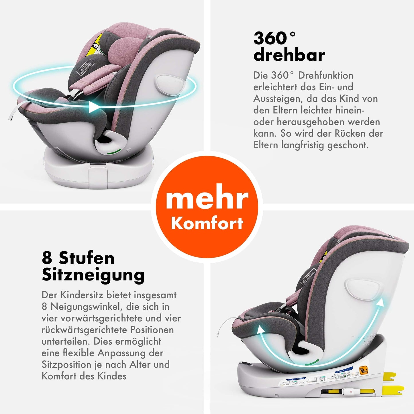 Daliya® Kindersitz ROTAZIONE | I-SIZE 40-150 cm | 8 Pos. | Isofix | (SIP) | Top Tether | 360° | 5 Punkt Gurt | Gruppe 0+ / I/II/III 0-36 KG | Neueste Zulassungs UN ECE Reg. 129 (Beige) - Meloni2