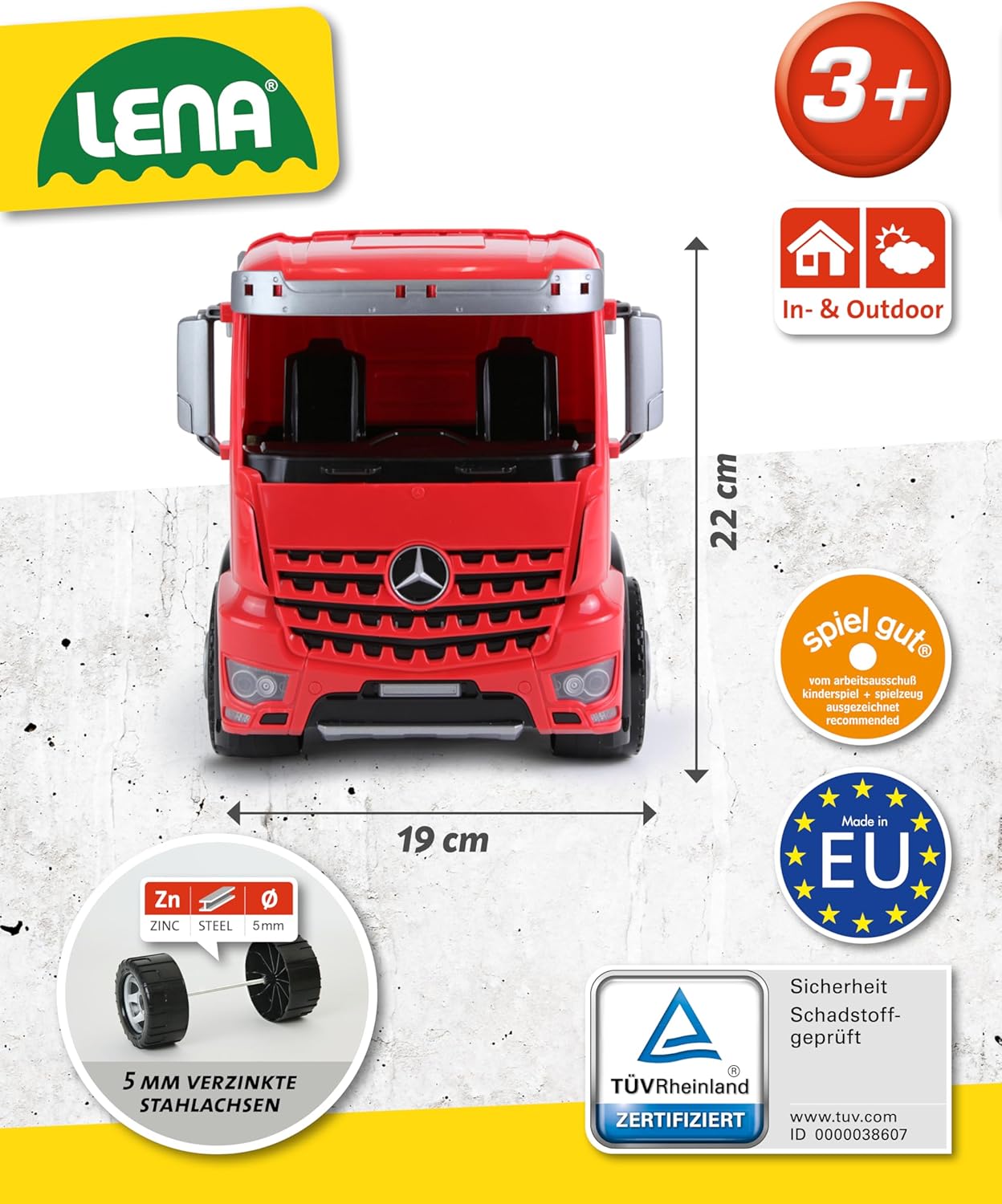 Lena 04610 - Worxx Muldenkipper Mercedes Benz Arocs, ca. 45 cm, Baustellen Spielfahrzeug für Kinder ab 3 Jahre, robuster Kipper LKW mit verriegelbarer Kippmulde und beweglicher Heckklappe
