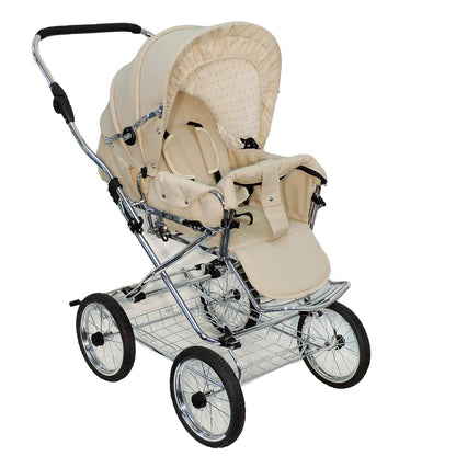 EICHHORN Kinderwagen Retro buggy sports buggy with leather strap frame and slider height adjustment, changeable viewing direction, fabric beige (ECCO wheel)