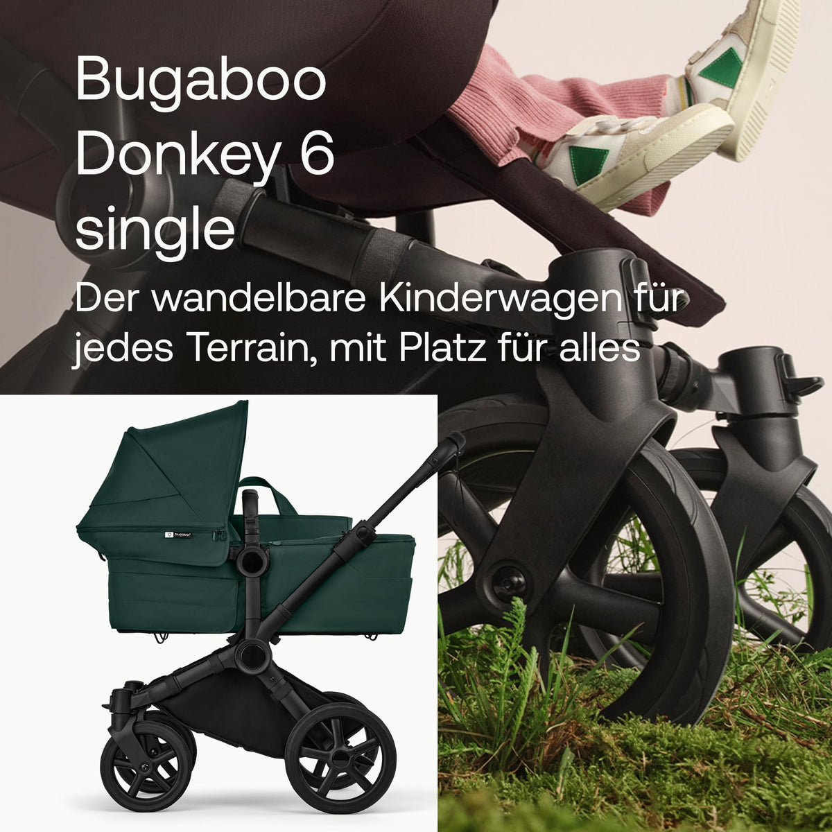 Bugaboo Donkey 6 Single, 2-in-1-Kinderwagen, für Neugeborene & Kleinkinder | umbaubar zum Doppel- und Zwillingskinderwagen, doppelter Stauraum und komfortable Einhand-Lenkung, Heritage Black Meloni2