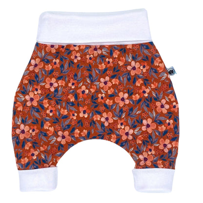 Baby Baggy Trousers, Girls' Handmade Cotton Jersey Grow Trousers, Sizes 50-74, 68-86, 92-104 (Wild Flowers, 50-74)