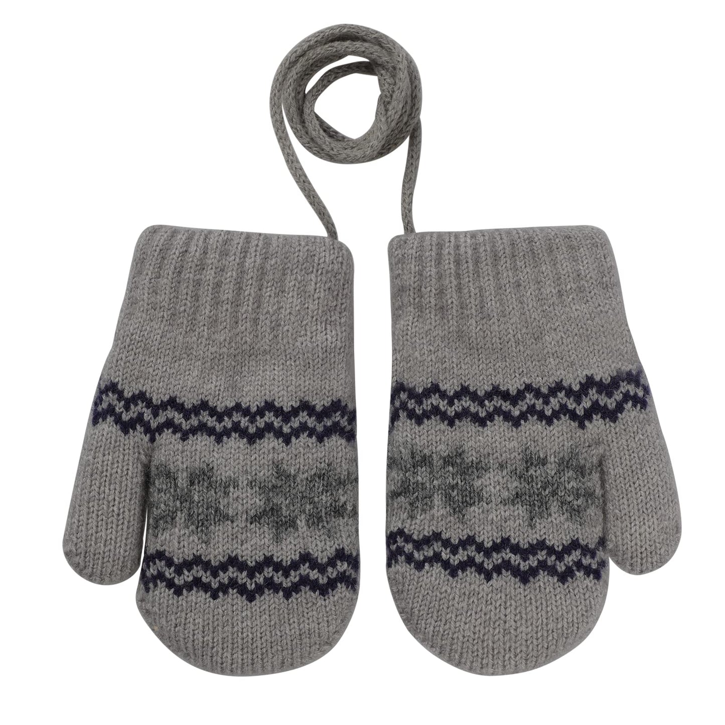 Kids Winter Gloves Mittens Baby Cartoon Mitten Neck Gloves Thick Double Knitted Glove with Plush,0 - 3 years old, Playing, Running, Skiing