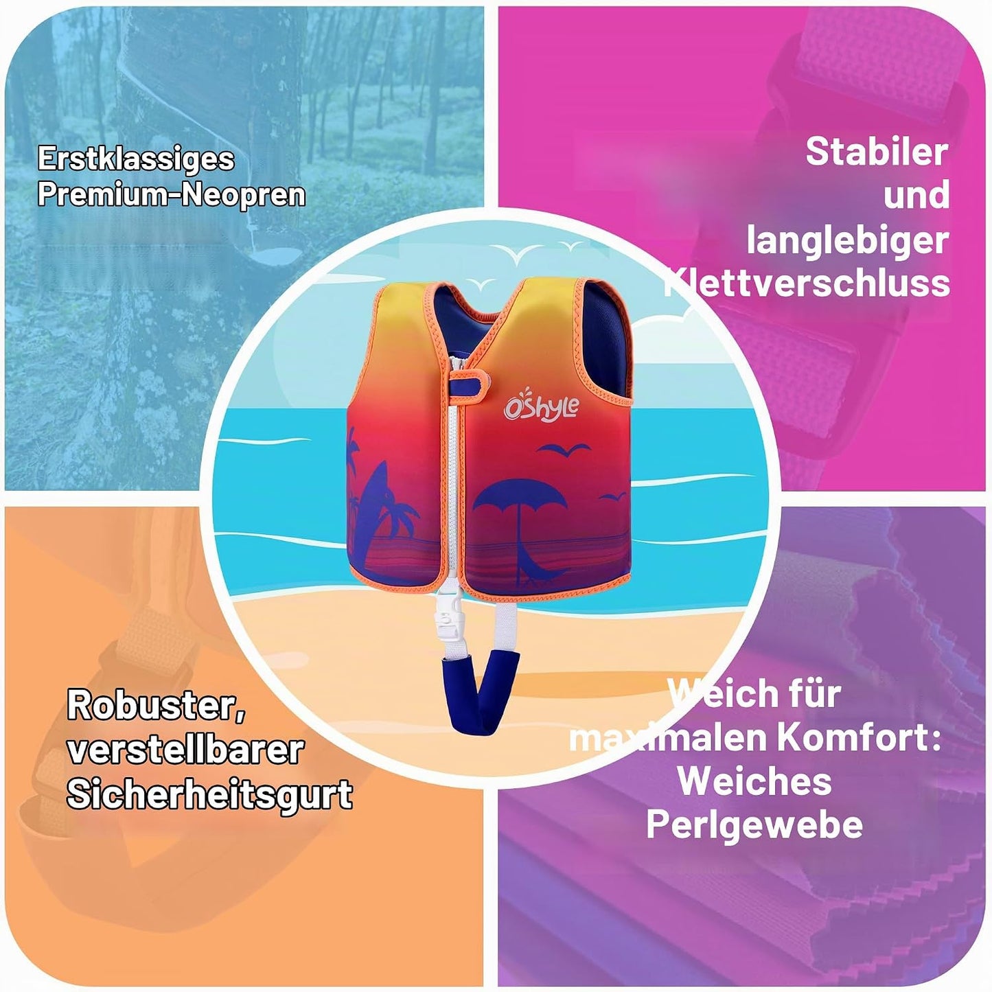 Schwimmweste Kinder, Neopren-Schwimmlernhilfe mit Sicherheitsgurt | SCHWIMMLERNHILFE FÜR KINDER