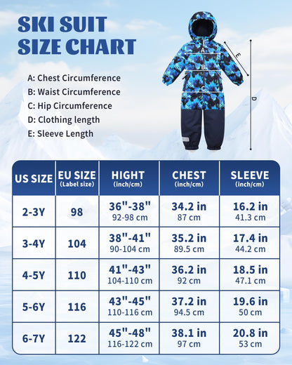 Owntop Children's Unisex Snow Suit Girls Boys Windproof Waterproof Ski Suit with Hood Zip 98-122