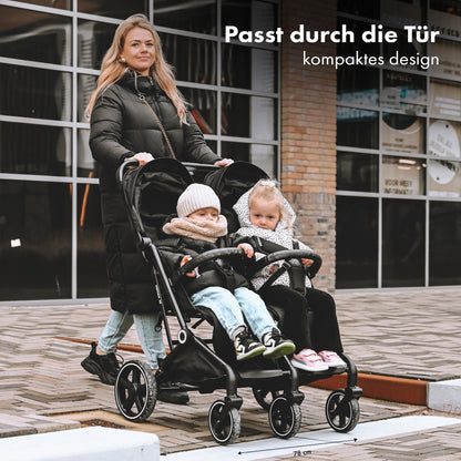 Deryan XP X2 Kinderwagen Buggy 2 in 1 - Buggy klein zusammenklappbar - Geburt bis 4 Jahre - Baby Wagen pro Sitz belastbar bis 22kg - Kinderbuggy klappbar - KOMPAKT & FALTBAR - Grau