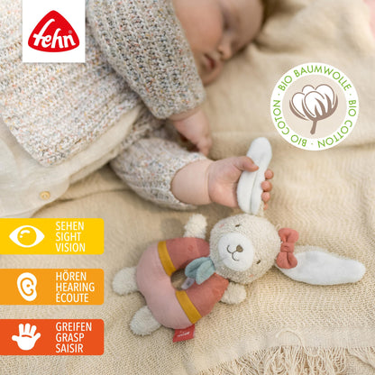 Fehn Baby Ring Greifling Lama - Kuscheltier Babyspielzeug mit Rassel - Motorikspielzeug für das spielerische Lernen - Plüschtier als Einschlafhilfe - Spielzeug für Babys & Kleinkinder ab 0+ Monaten