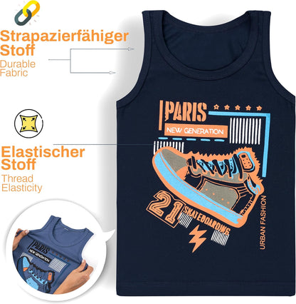 LOREZA ® 5 Pack Jungen Unterhemden aus Baumwolle Tank Top Unterwäsche Knaben