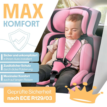 Autokindersitz mit Isofix i-Size R129 100-150cm bis 12 Jahre, Kinderautositz Gruppe 1/2/3, mitwachsender Kindersitz, 5-Punkt-Gurt & höhenverstellbare Kopfstütze, Sitzerhöhung Auto, Schwarz