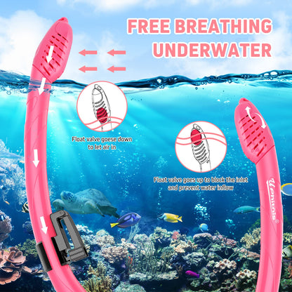 UPhitnis Kinderschnorchelset mit Flossen, Antibeschlag 180° Panorama Taucherbrille, verstellbare Schwimmflossen und Premium Dry Schnorchel, 3-in-1 Schnorchelset für Kinder mit Tragetasche