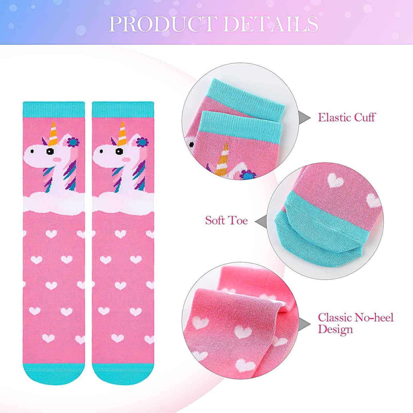 PHOGARY 6 Pairs of Knee Socks for Girls, Cute Socks Colourful Socks Children, Warm Knee Socks Children, Medium Calf Length, Long Knee Socks Girls from 3 to 12 Years, One Size