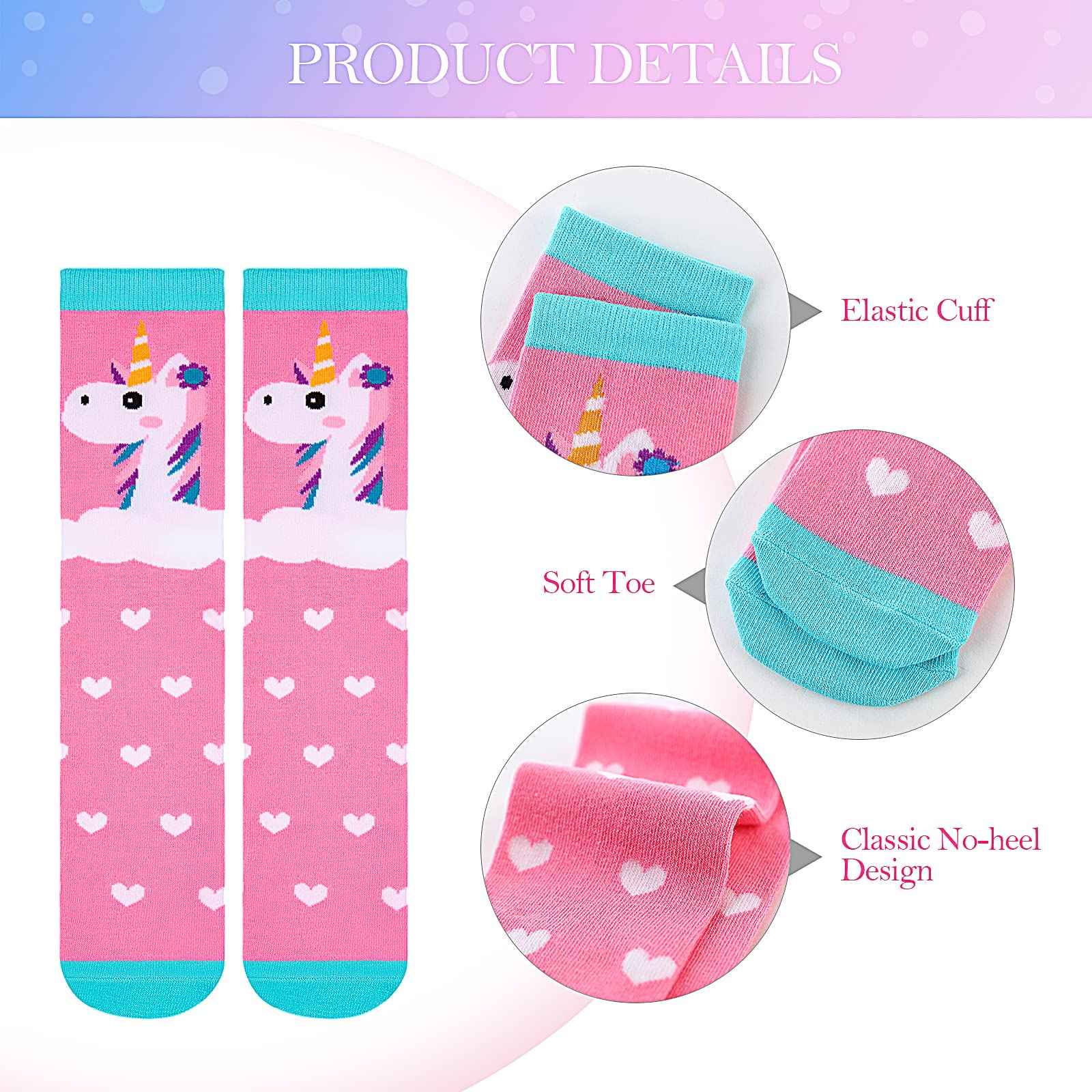 PHOGARY 6 Pairs of Knee Socks for Girls, Cute Socks Colourful Socks Children, Warm Knee Socks Children, Medium Calf Length, Long Knee Socks Girls from 3 to 12 Years, One Size