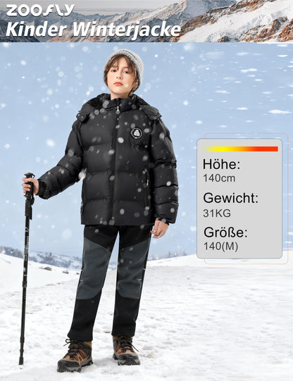 Winter Jacke Jungen Mädchen Kinder Jacke Warm Gefüttert Puffer Jacken Kinder Jacken Winter mit abnehmbarer Kapuze Wandern Jacke
