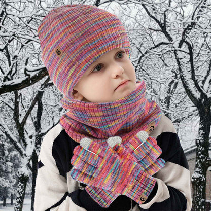 MARUKO Children's Winter Hat Scarf Gloves Set 3 in 1, Toddler Knitted Beanie Neck Warmer, Thick Fleece Thermal Knit Hat Scarf Gloves Set for Children Aged 2-8