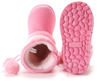 Children's Warm Lined Snow Boots, Girls' Winter Shoes, Baby Non-Slip Boots, Toddler Shoes, Soft Soles, Slip-On Boots