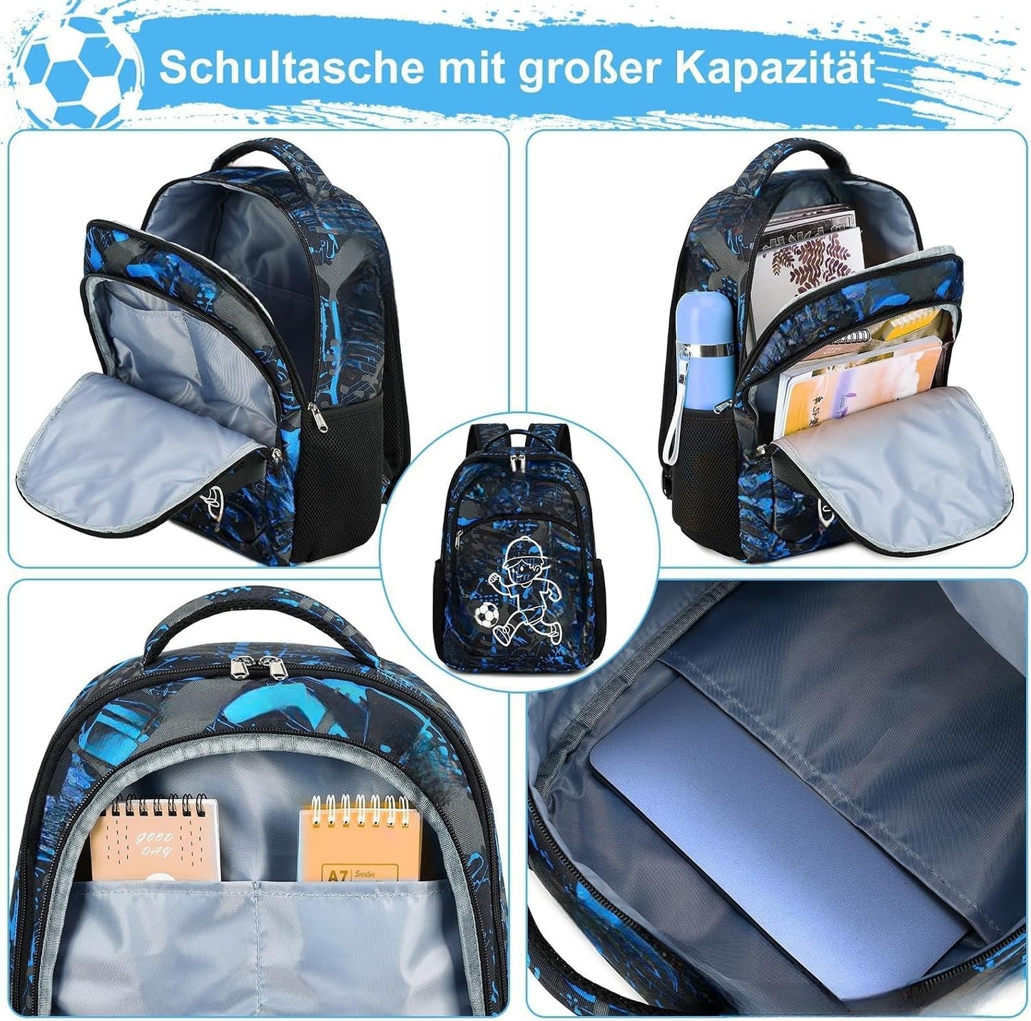 Kinderrucksack Jungen Kinder Rucksack Tagesrucksack Vorschulrucksack Kindergartentasche Schulrucksack für Schule Kita 38cm 3-8Y