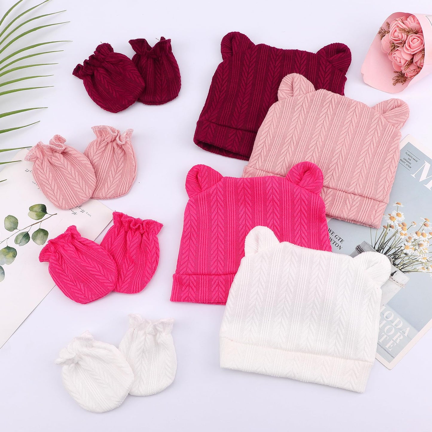 DRESHOW Neugeborenes Baby Mütze Hut und Handschuhe Set Beanie Bekleidung Unisex Infant Hut Kindergarten Mütze Baby Jungen Mädchen 0-6 Monate