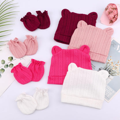DRESHOW Newborn Baby Hat and Gloves Set Beanie Clothing Unisex Infant Hat Kindergarten Cap Baby Boys Girls 0-6 Months 