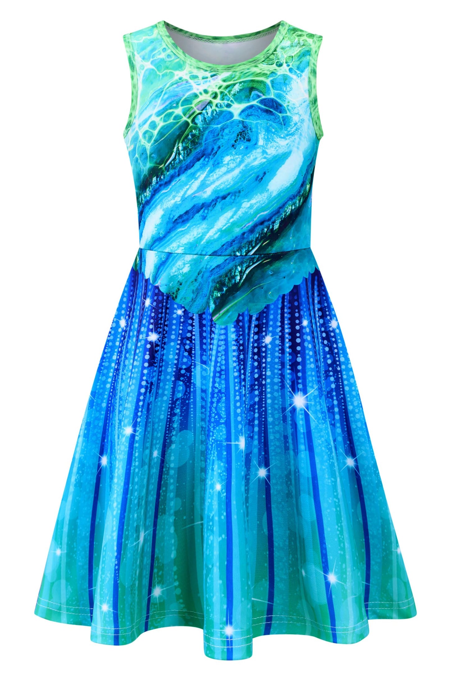 AIDEAONE Mädchenkleid Schmetterling A-Linie Ärmelloses Sommerkleid Buntes Kleid 4-12 Jahre